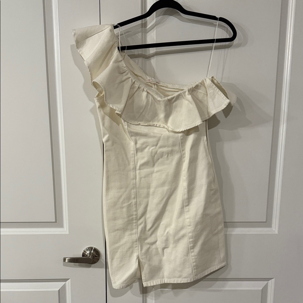 GB girls One-Shoulder Ruffle Mini Dress in Cream
